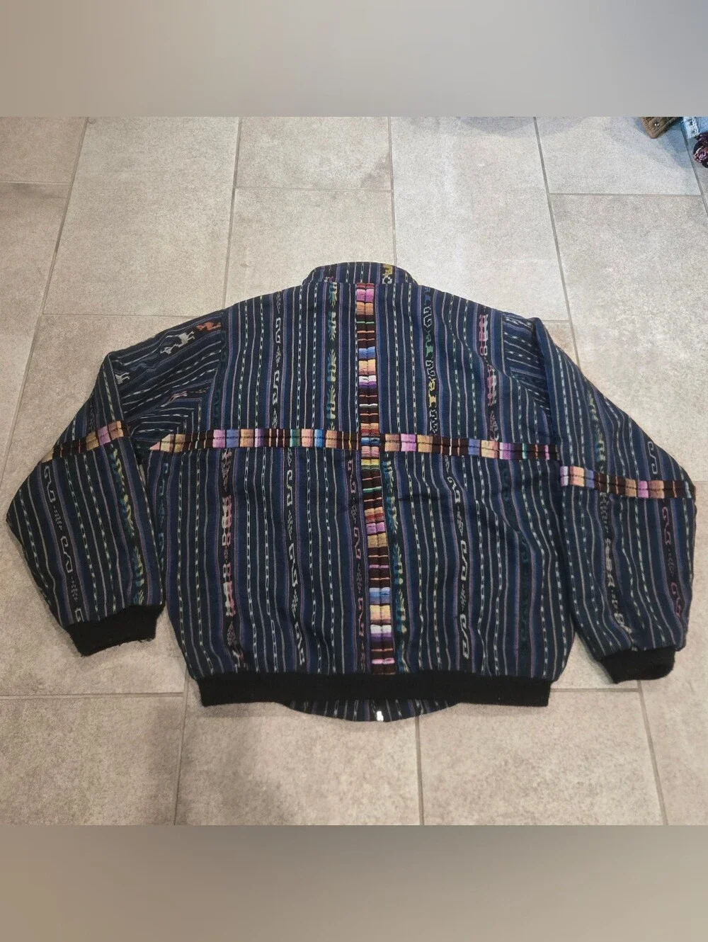 Vintage Guatemalan Multicolor Embroidered Ikat Serape Jacket 2XL? 80s Colorful